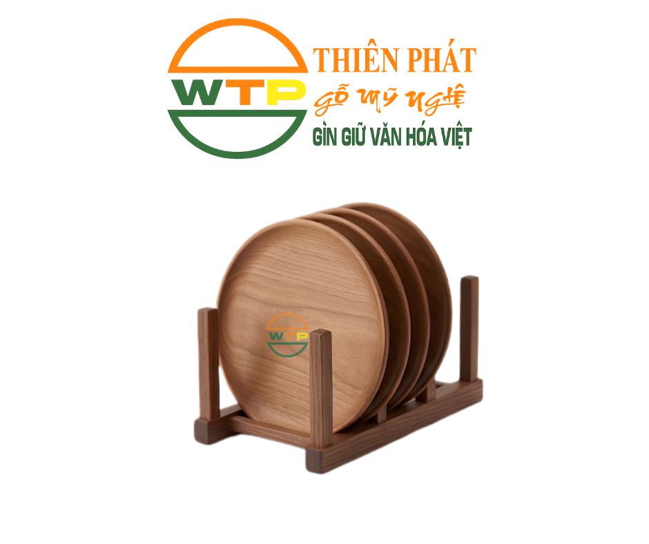Bộ Đĩa Gỗ Tự Nhiên Thiên Phát Có Giá Đỡ