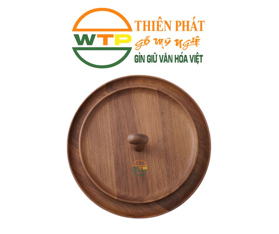 Khay Gỗ Hai Tầng Tròn Được Làm Từ Gỗ Tự Nhiên