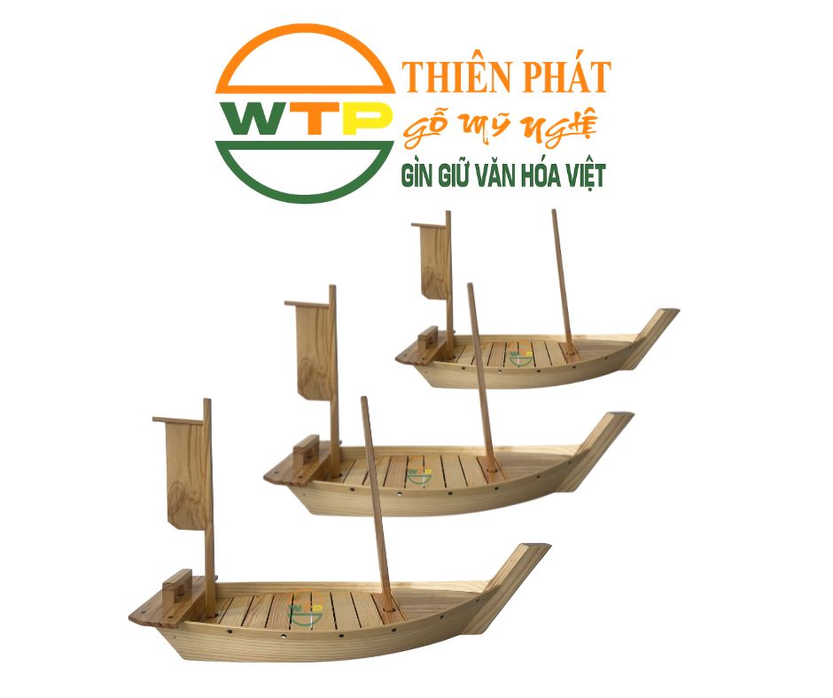 Thuyền Gỗ Trưng Bày Ẩm Thực - Thuyền sushi có 3 kích thước thoải mái lựa chọn